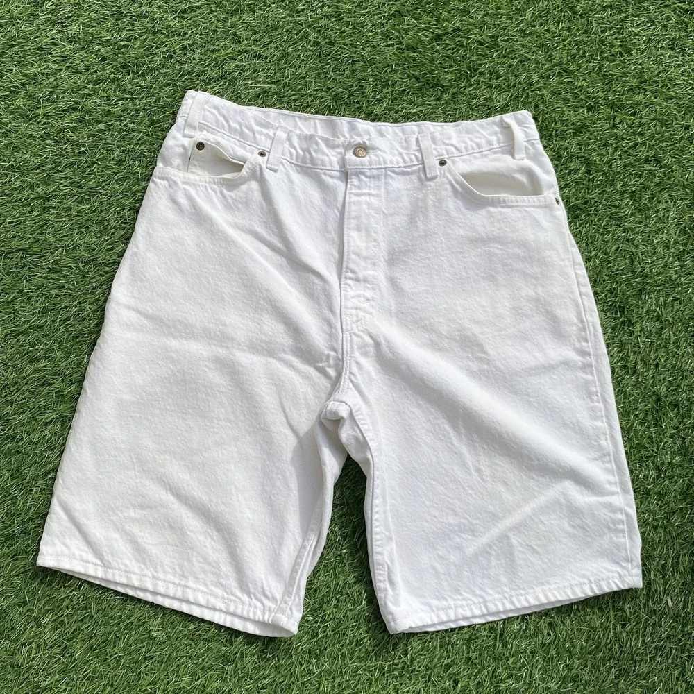 Vintage Levis 550 Shorts Mens 36 White Denim Relaxed Fit Made‎ USA 90s Jeans